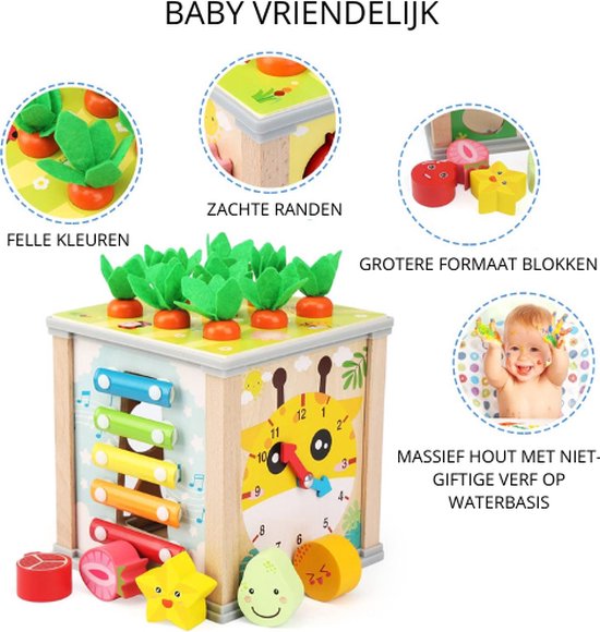 Montessori Toys for 1 Year Old, 6 in 1 Wooden Baby Tissue Box Toy with Gears, Fishing Game & Shape Sorter, Educational Fine Motor Skills Toys for 1 2 3 Year Olds