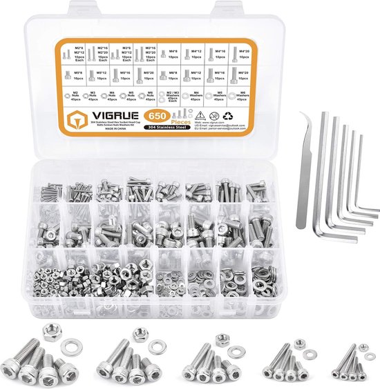 VIGRUE Set Of 200 Rivet Nuts Assortment M3 M4 M5 M6 M8 M10 Stainless Steel Flat Head Thread Rivet Nutsert Cap Nuts Assortment Set With Storage Box - View #2