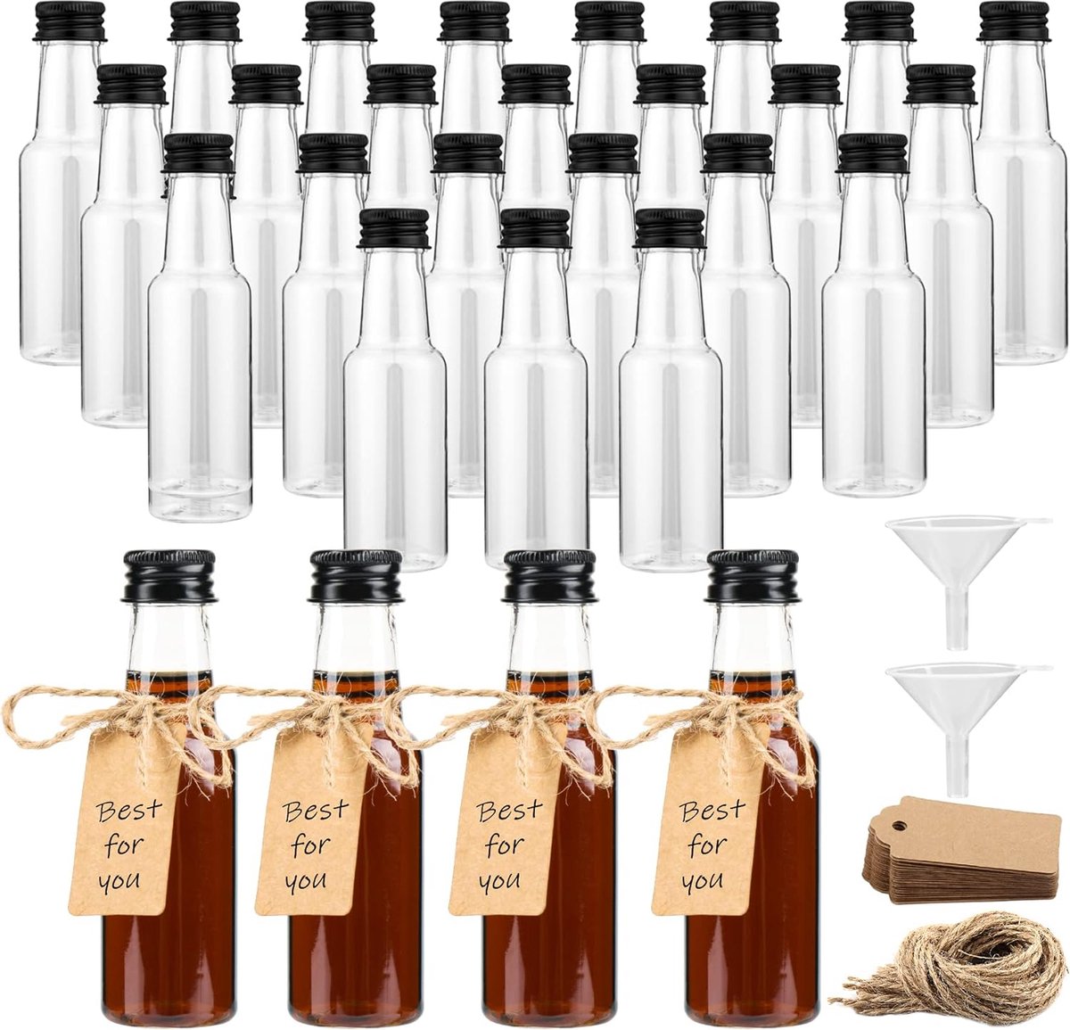 Bouteilles 50ml à Remplir Mini Bouteilles Liqueur 50ml - Lot De 24 Avec Entonnoirs, Étiquettes Cuir Bouteilles Remplissage 50ml