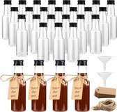 Mini Plastic Liquor Bottles, Pack of 24, 50 ml Bottles, Plastic, Reusable, Empty Small Schnapps Bottles with Black Lid and Funnel for Weddings, Parties