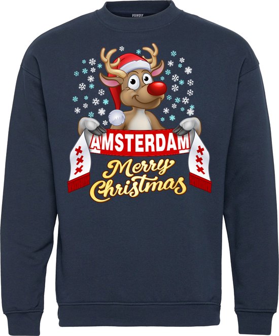Kersttrui Amsterdam | Foute Kersttrui Dames Heren | Kerstcadeau | Ajax supporter | Navy | maat 152/164