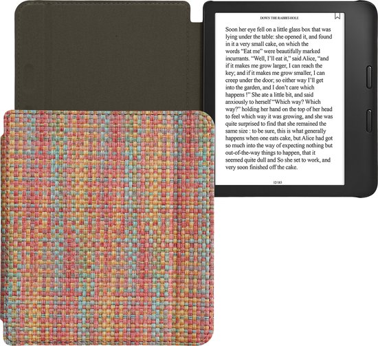 kwmobile ereader hoesje geschikt voor Kobo Libra 2 - Case met magnetische sluiting - Hoes voor e-reader in geel / rood / groen - Kleurrijk weefpatroon design van Merkloos — afbeelding 5