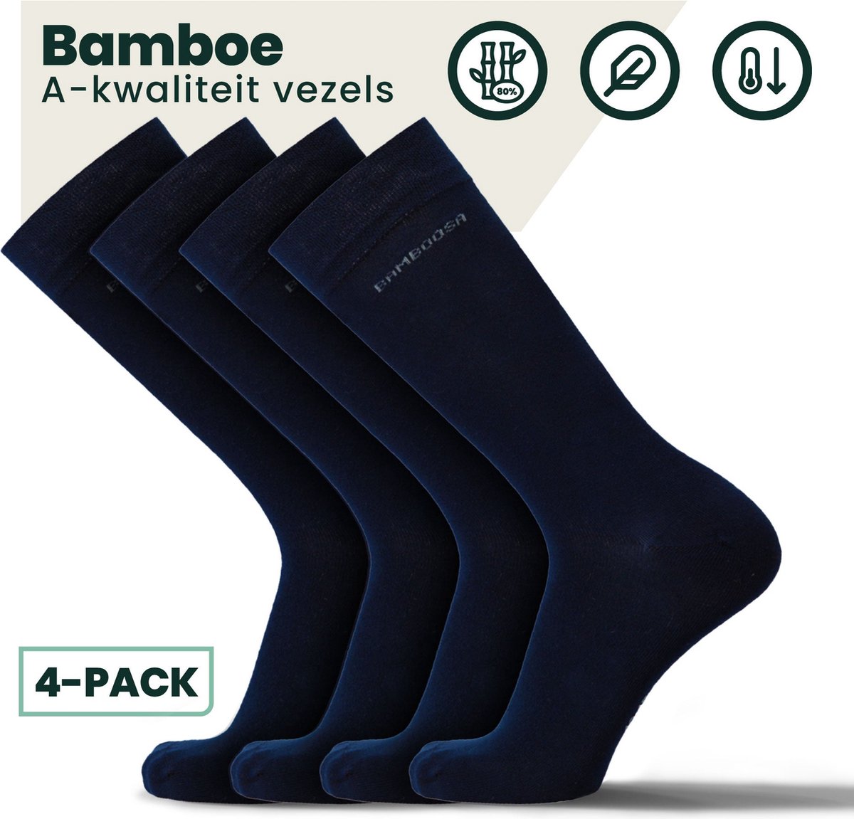 Bamboe Sokken | Anti-zweet Sokken | Naadloze Sokken | 4 Paar - Marineblauw | Maat: 46-47 | Merk: Bamboosa