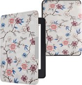 kwmobile hoes geschikt voor Amazon Kindle Paperwhite - Magnetische sluiting - E reader cover in wit / poederroze / blauw - Elegante bloemen design