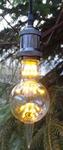 Snoerpendel E27. Lengte hanglamp met fitting 90cm. Pendelfitting E27 met stoffen snoer, plafondplaat en ledlamp. Zilveren fitting E27. Inclusief Dimbare ledlamp in vorm van een alien