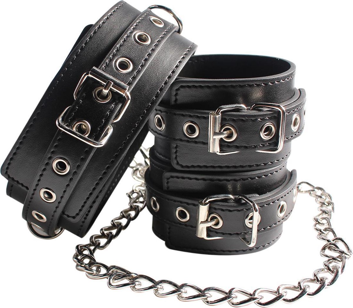 Goedkoopste EZlove Kunstleren halsband met handboeien - Stevig kunstleer - Met clipsluitingen - Zwart