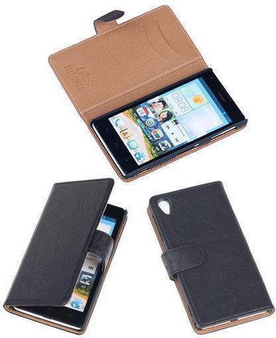 BestCases Navy Blue Luxe Echt Lederen Booktype Hoesje Sony Xperia Z1