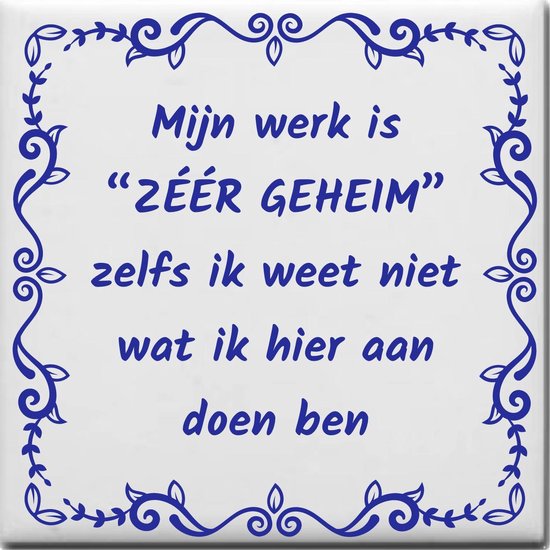 Wijsheden tegeltje met spreuk over Werk Mijn werk is ZÉÉR GEHEIM zelfs ik weet niet... bol