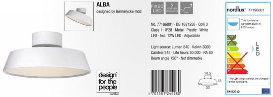 Nordlux Decken-/Wandanbauleuchte Alba – Weiß, 12W, Dimmbar, Warmweiß 3000K