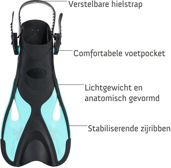 Atlantis Dolphin - Flippers - Zwemvliezen - Verstelbare Hielstrap - Voor Zwemmen & Snorkelen - Volwassenen - Zwart/Turquoise - 36-41