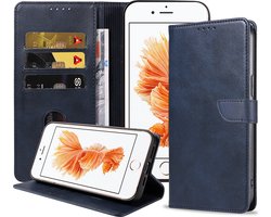 Geschikt voor iPhone 6/6s Plus Telefoonhoesje Kunstleer met Magnetisch lipje en Pasjeshouder Book Case met Klepje - Blauw - Smartphonica geschikt voor iPhone 6/6s Plus