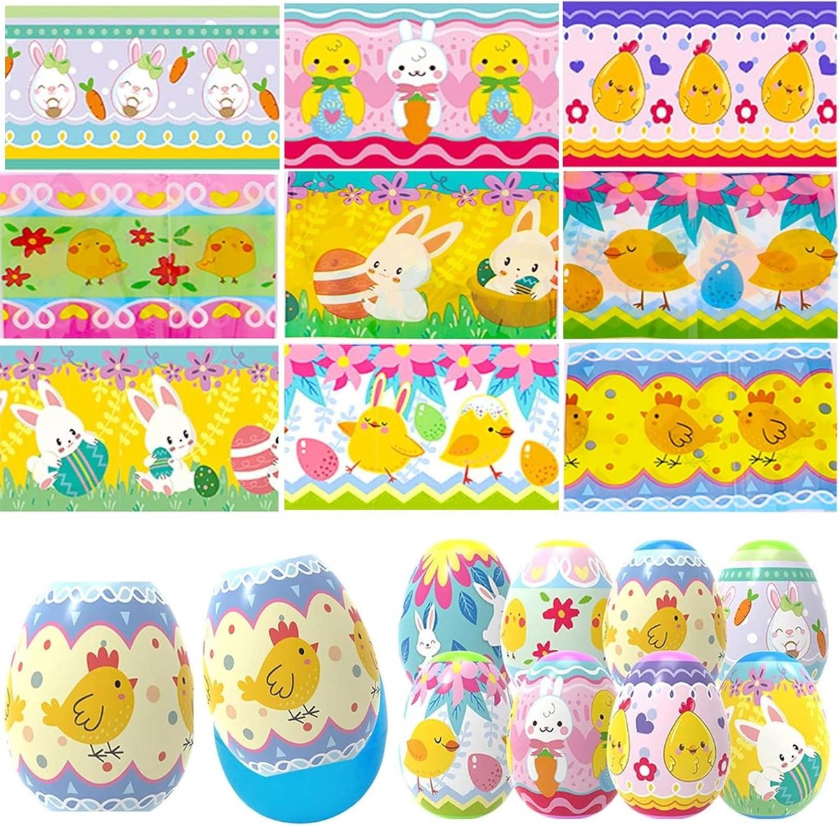 Krimpfolie paaseieren kindermotieven, set – 3 strepen voor 21 eieren – kleurrijke diermotieven – folie om eieren te versieren (set nr. 2.20.21