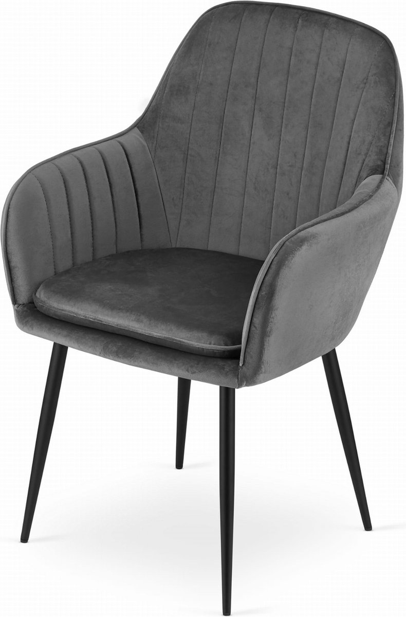 LUGO Kuipstoel - Donkergrijs, Velvet Bekleding met Afneembare Hoes, Zwarte Metalen Poten, Ergonomisch en Functioneel, Geschikt voor Woonkamer, Eetkamer en Kantoor, Max. 120 kg