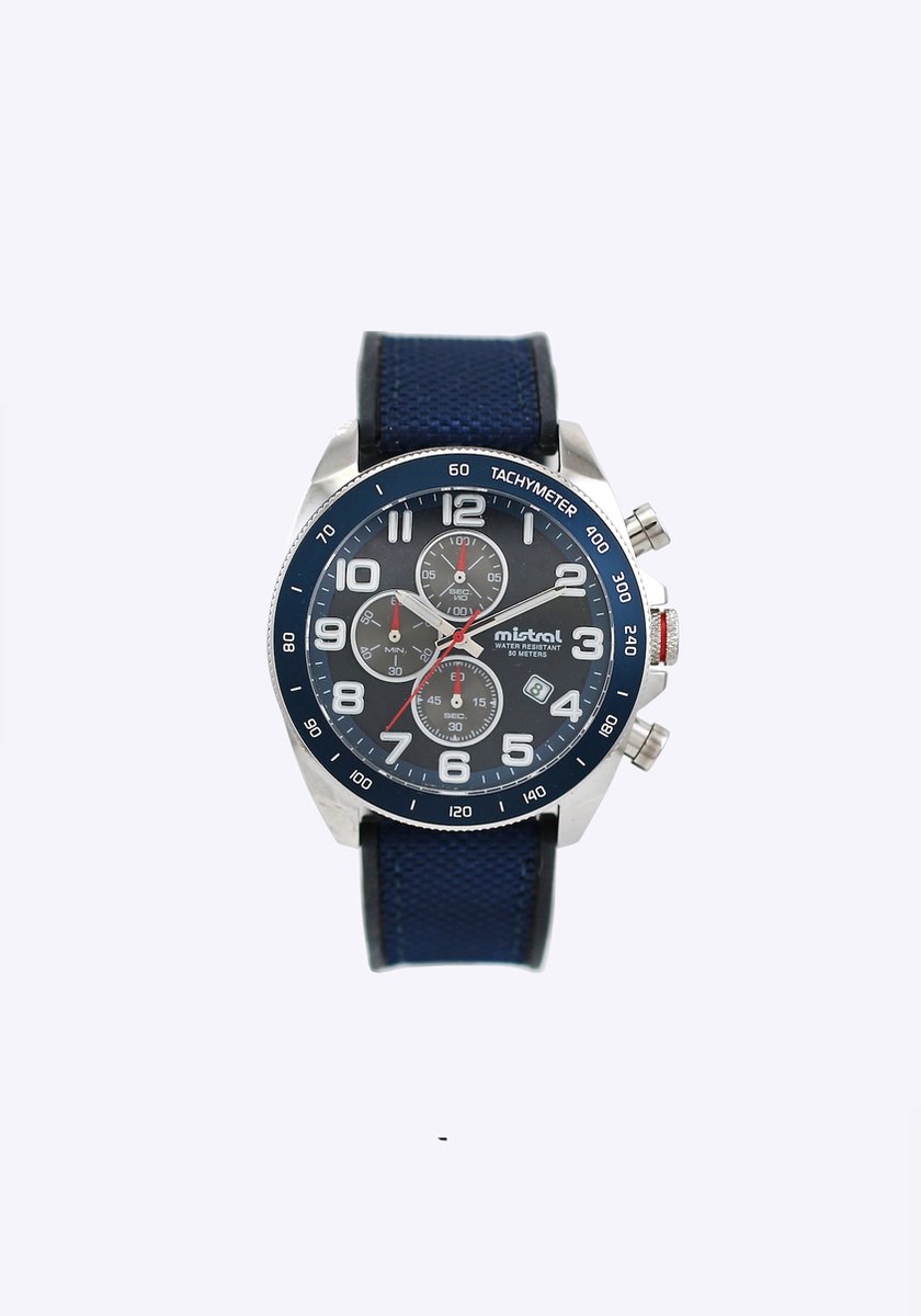Mistral Watch Sea Time | Heren Horloge | Blauw/Zwart | Quartz Chronograaf | Seiko VD57 Uurwerk | Siliconen Band | 50m Waterbestendig | One Size