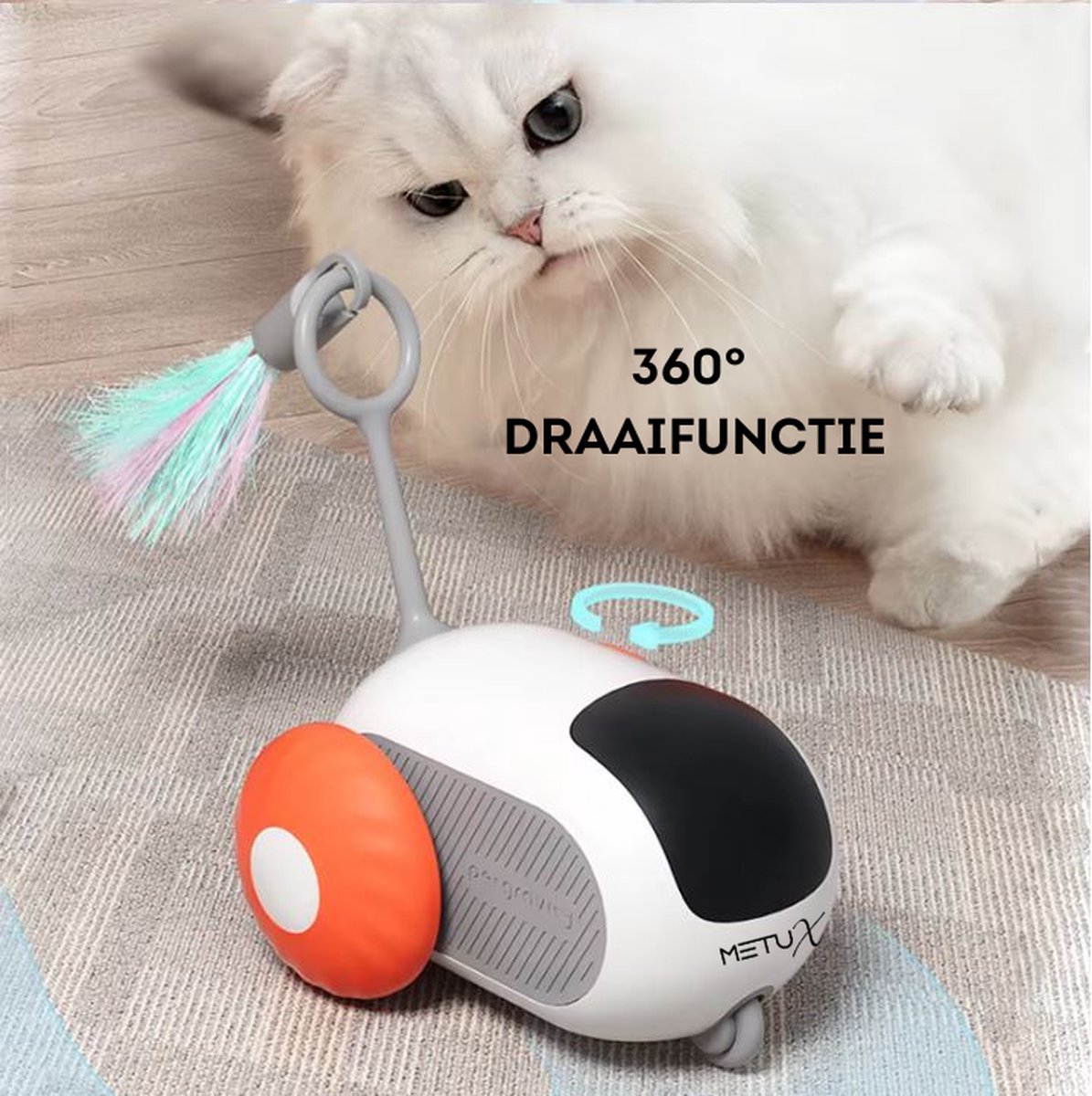 MetuX® - Interactief Auto Kattenspeeltjes - Zelfrijdende Auto voor Kat - kattenspeelgoed - kattenspeeltjes - Katten Speelgoed – kattenspeelgoed intelligentie – interactief kattenspeelgoed – kattenspeelgoed elektrisch - Oranje — afbeelding 4