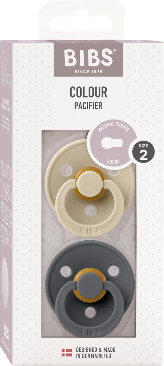 BiBS - Colour Pacifier - Maat 2 - Fopspeen - 2 stuks - Vanilla / Iron van BIBS — afbeelding 2