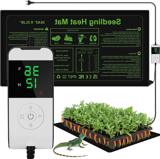 WADEO Verwarmingsmat voor planten met thermostaat 50W, 2 matten met 1 controller, zaailingen verwarmingsmat met automatische verwarmingsfunctie en timerfunctie, warmtemat voor kamerkas en kwekerij WADEO Verwarmingsmat voor planten met thermostaat 50W, 2 matten met 1 controller, zaailingen verwarmingsmat met automatische verwarmingsfunctie en timerfunctie, warmtemat voor kamerkas en kwekerij
