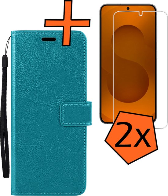 Étui pour Samsung S25 Plus Bookcase à rabat avec 2 films de protection d'écran - Étui pour Samsung Galaxy S25 Plus Étui à rabat - Turquoise