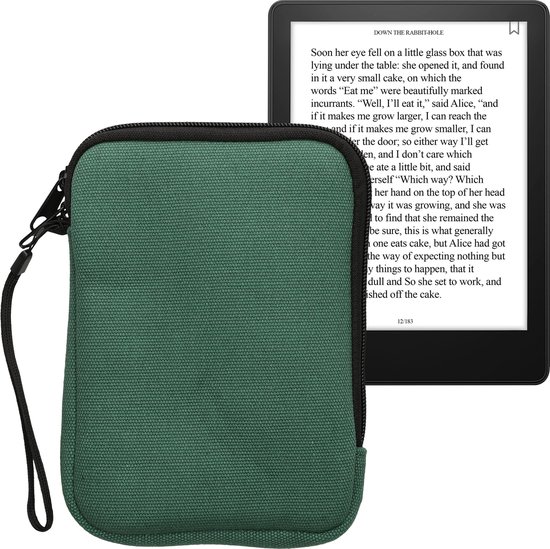kwmobile canvas e-reader hoesje compatibel met 6" eReader hoes - E reader beschermhoes met rits - Stoffen ereader case in donkergroen van kwmobile — afbeelding 2