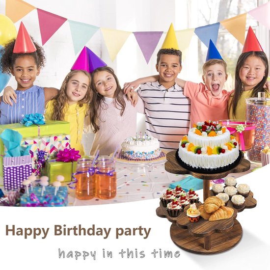 BigKing Taartstandaard met 4 etages van hout, cupcake-standaard, fruitschaal of dienblad, bloemenvorm, voor feestjes, bruiloften, festivals, middagthee