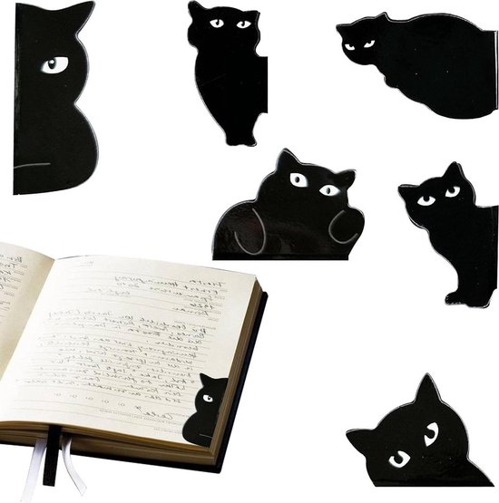 12-Piece Black Cat Magnetic Bookmarks - Cute Flower & Book Themed Page Markers For Readers