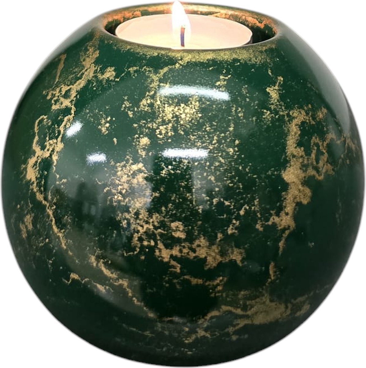 Mini Urn met kaarshouder - Glas - Handgemaakt - groen/goud - 250 ml - Urn voor mensen - Urn voor dieren - Incl. deksel, kaarsje & aszakje