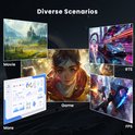 Collage van diverse scène-afbeeldingen, waaronder een kasteel, een raceauto en een game-personage.