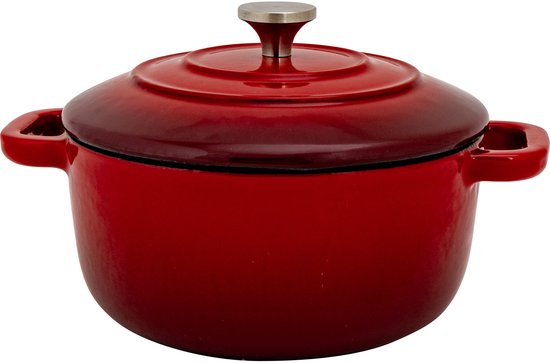 Cosy & Trendy Braadpan/stoofpan - gietijzer/emaille - 0.5 liter - 12 x 9 cm - rood - voor stoofpotten/stoofvlees