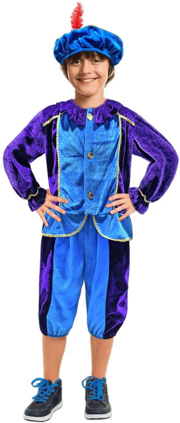 Foto: Pietenpak unisex met gouden bies incl barret 6 8 jaar blauw