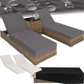 Bol.com tectake® - 2 Luxe ligbedden - 3-Delige wicker ligbedden set met aluminium frame - Tuinmeubelset met 2 ligbedden - Inclus... aanbieding