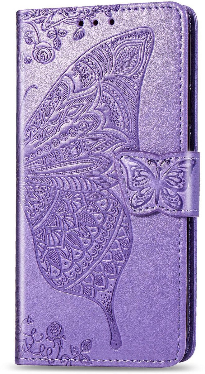 Mobigear Telefoonhoesje geschikt voor Apple iPhone 16e Hoesje | Mobigear Butterfly Bookcase Portemonnee | Pasjeshouder voor 3 Pasjes | Telefoonhoesje voor Pinpas / OV Kaart / Rijbewijs - Paars