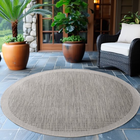 Tapis Hangar Solid Intérieur et Extérieur - Tapis Rond - Intérieur & Plein air - Poils Courts Uni - Grijs- 200 CM ROND