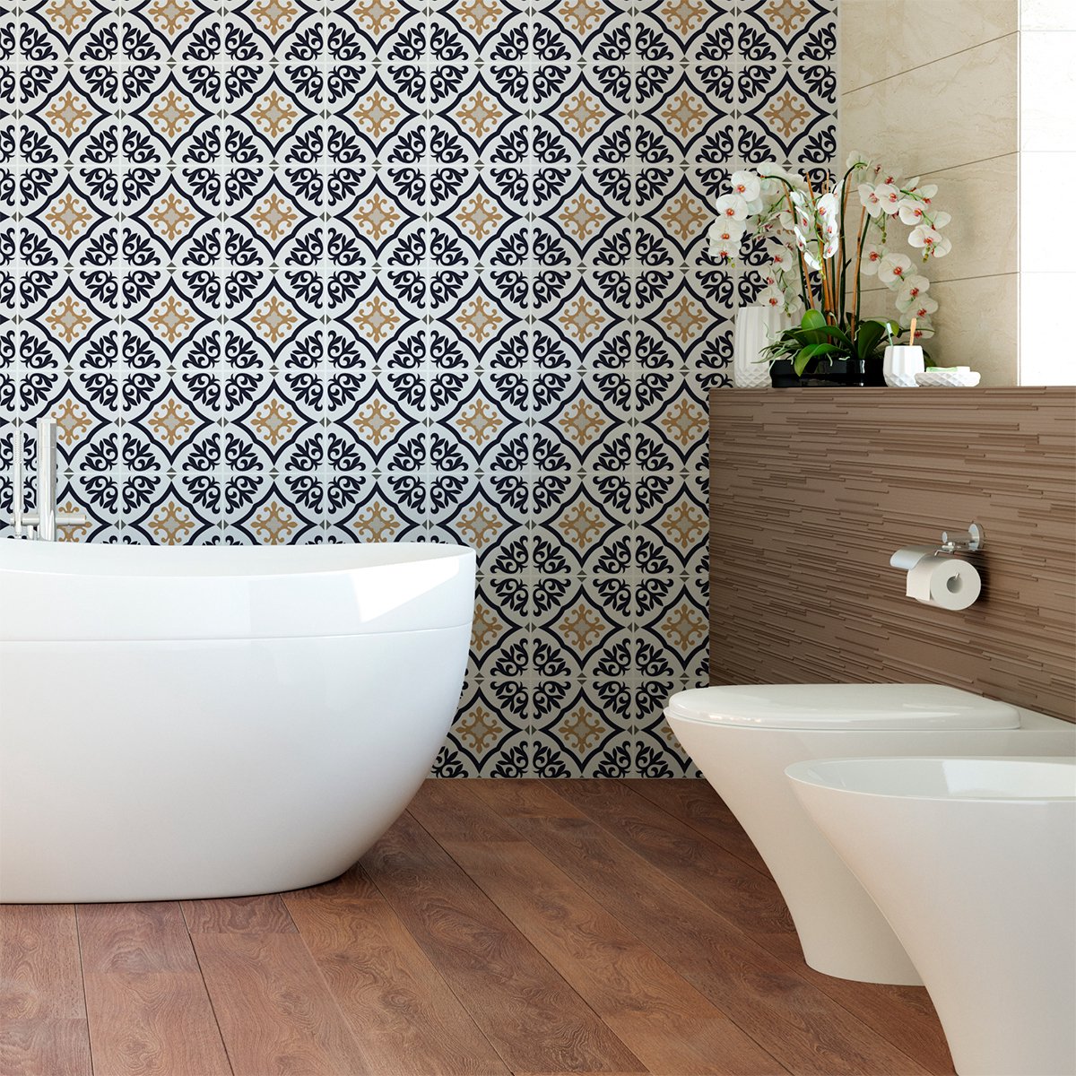 Ambiance Sticker Zelfklevende tegelmuurstickers voor keuken en badkamer - 30 cementtegelstickers, Azulejos-stijl, Isaura - 30 stickers, 15x15 cm Multi color