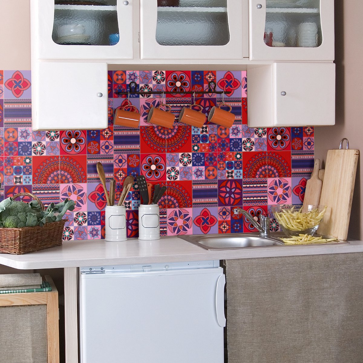 Ambiance Sticker Zelfklevende tegelmuurstickers voor keuken en badkamer - 12 Azulejo Taj Mahal tegelstickers - 12 stickers 10x10cm Multi color