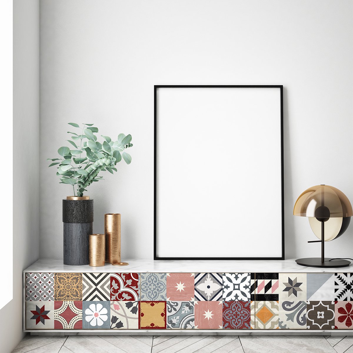 Ambiance Sticker Decoratieve meubelstickers - 24 authentieke meubelstickers met cementtegelmotief van Rafinea - 24 stickers van 15x15 cm Multi color