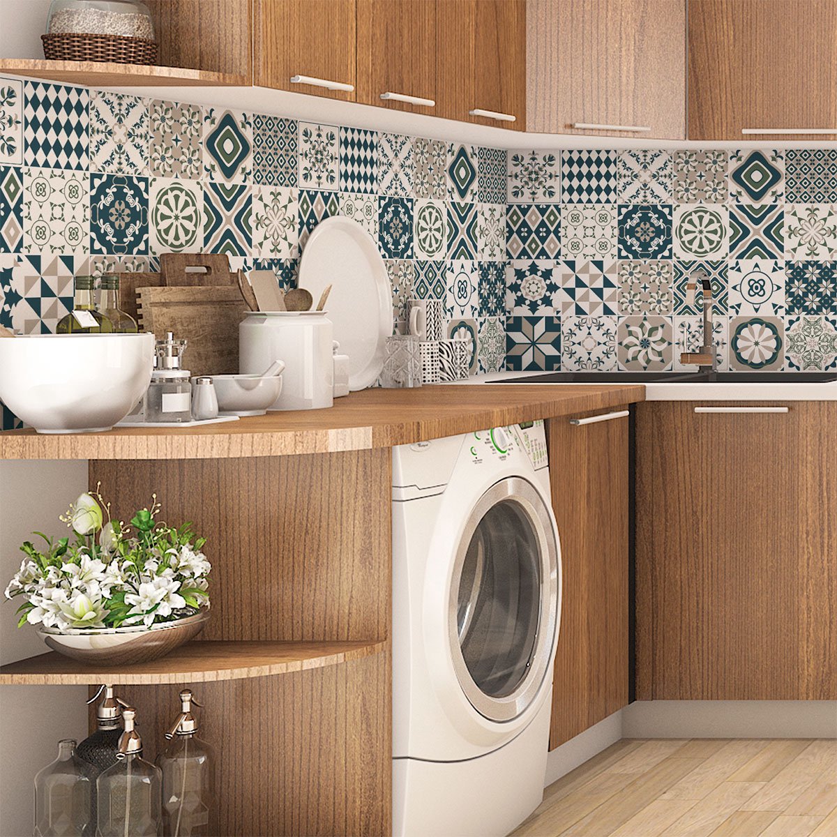 Ambiance Sticker Zelfklevende tegelmuurstickers voor keuken en badkamer - 24 tegelstickers, Azulejos Diazaria-stijl - 24 stickers, 40x40 cm Multi color