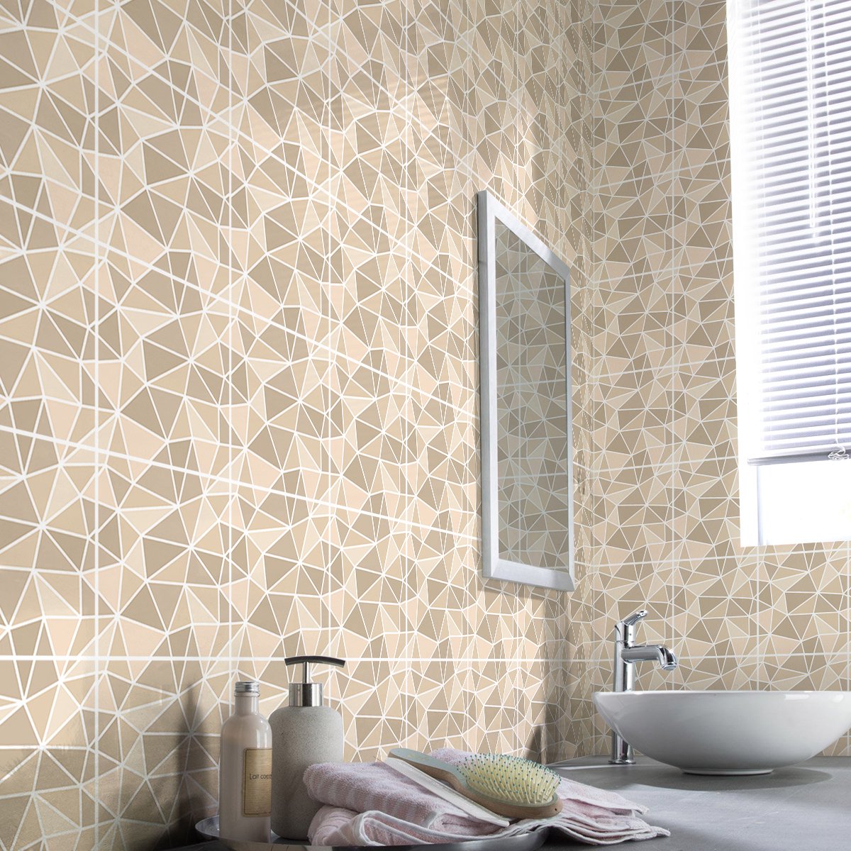 Ambiance Sticker Zelfklevende muurtegelstickers voor keuken en badkamer - 60 cementtegelstickers, terrazzo bloemendesign - 60 stickers, 15x15cm Multi color