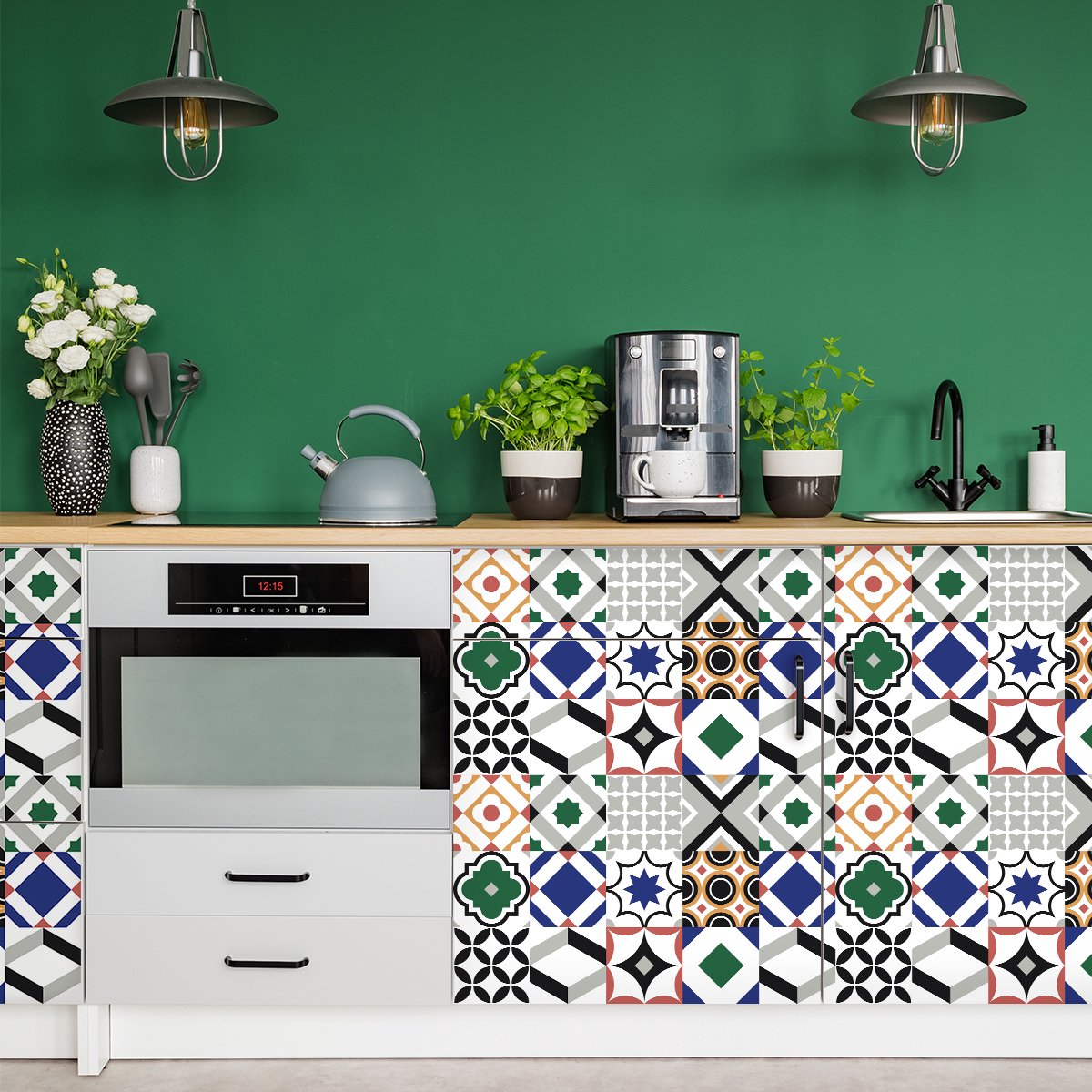 Ambiance Sticker Zelfklevende tegelmuurstickers voor keuken en badkamer - 60 Vargas meubelstickers met cementtegelmotief - 60 stickers 20x20cm Multi color
