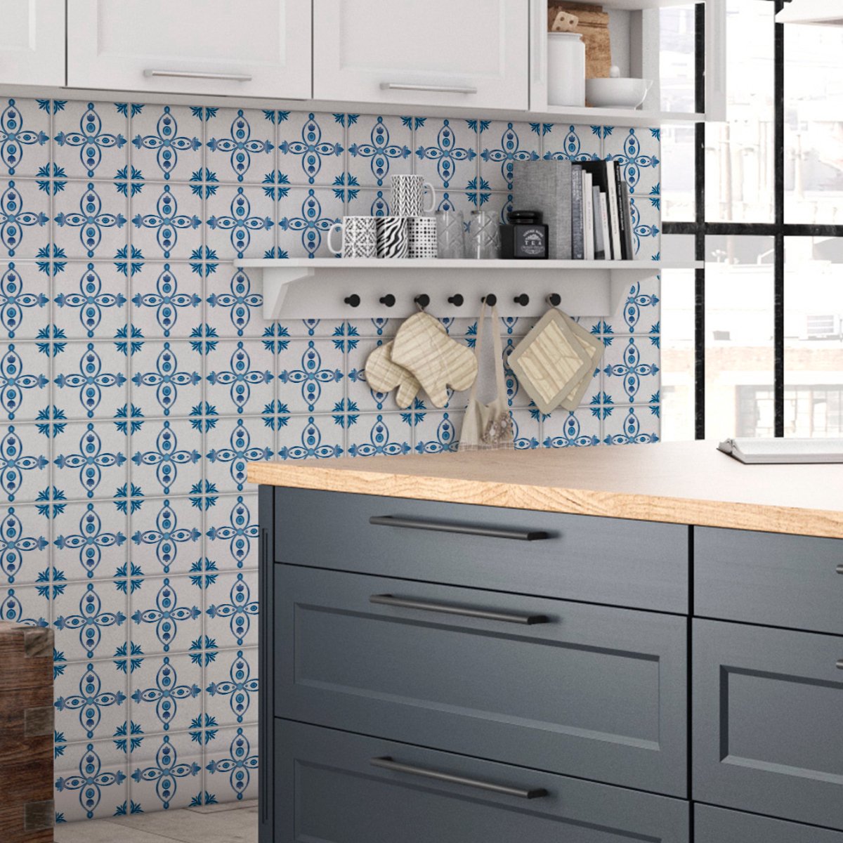 Ambiance Sticker Zelfklevende tegelmuurstickers voor keuken en badkamer - 60 Delft Tilbourne tegelstickers - 60 stickers 15x15cm Multi color