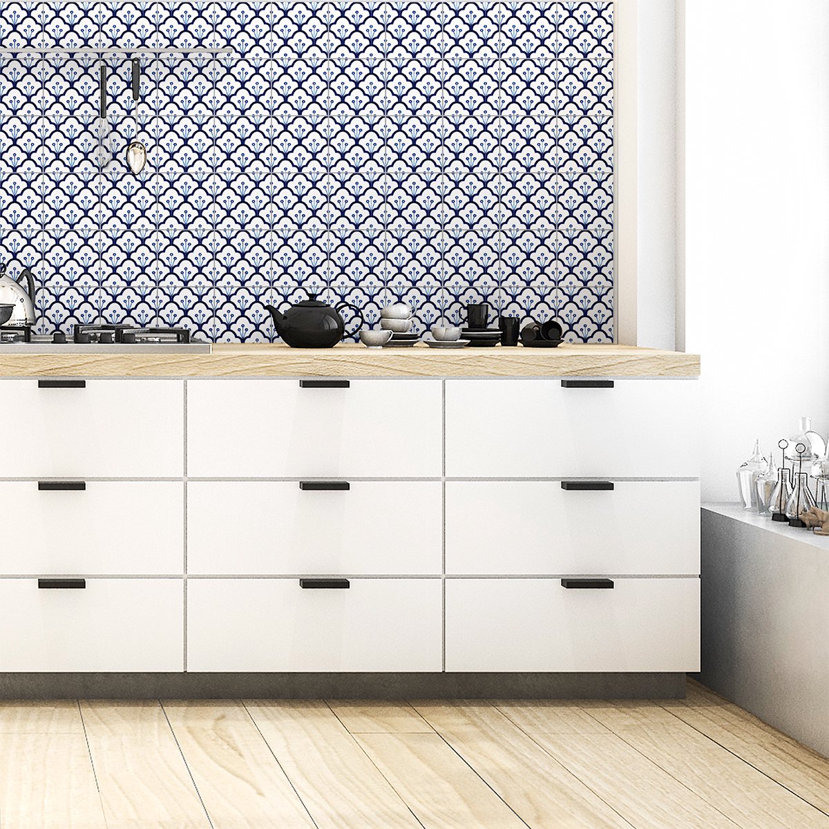 Ambiance Sticker Zelfklevende tegelmuurstickers voor keuken en badkamer - 60 cementtegelstickers, Azulejos Arno - 60 stickers, 20x20cm Multi color