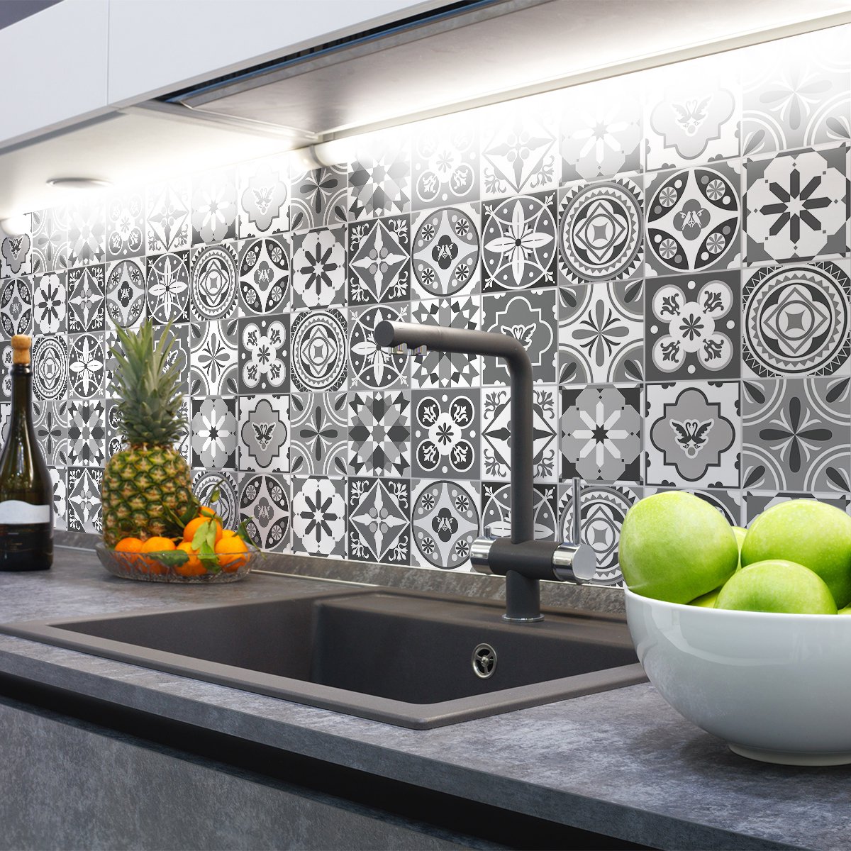 Ambiance Sticker Zelfklevende tegelmuurstickers voor keuken en badkamer - 24 cementtegelstickers, Azulejos Belisario - 24 stickers, 20x20cm Multi color