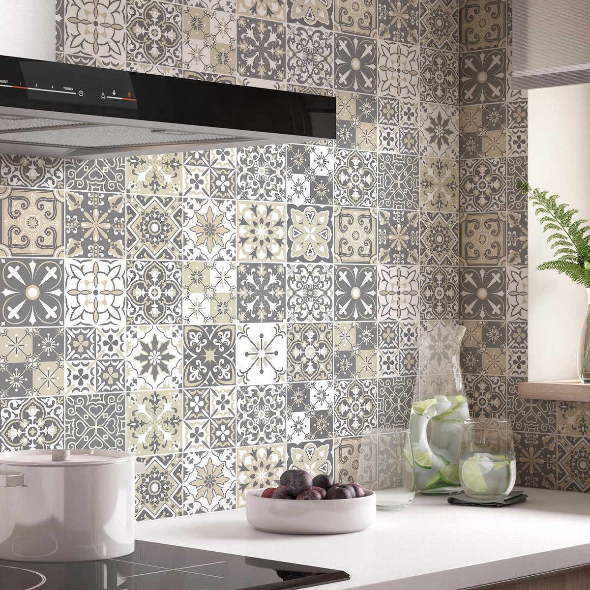 Ambiance Sticker Tegelstickers voor de muur in keuken en badkamer - 24 Bella cementtegelstickers - 24 stickers van 20x20 cm Multi color