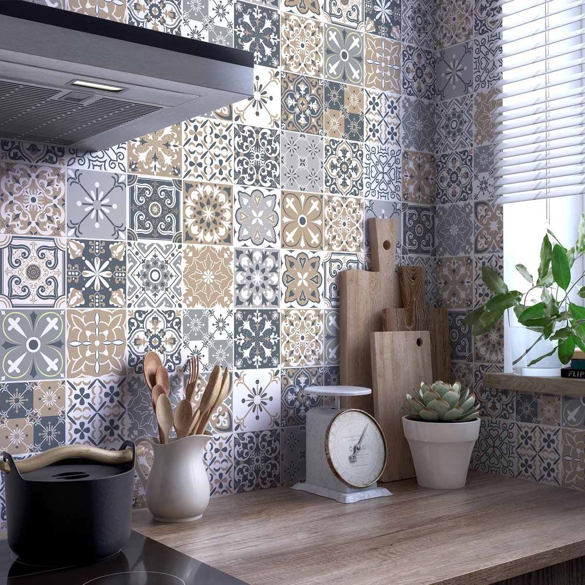 Ambiance Sticker Zelfklevende tegelmuurstickers voor keuken en badkamer - 30 Chifina Azulejo tegelstickers - 30 stickers 20x20cm Multi color