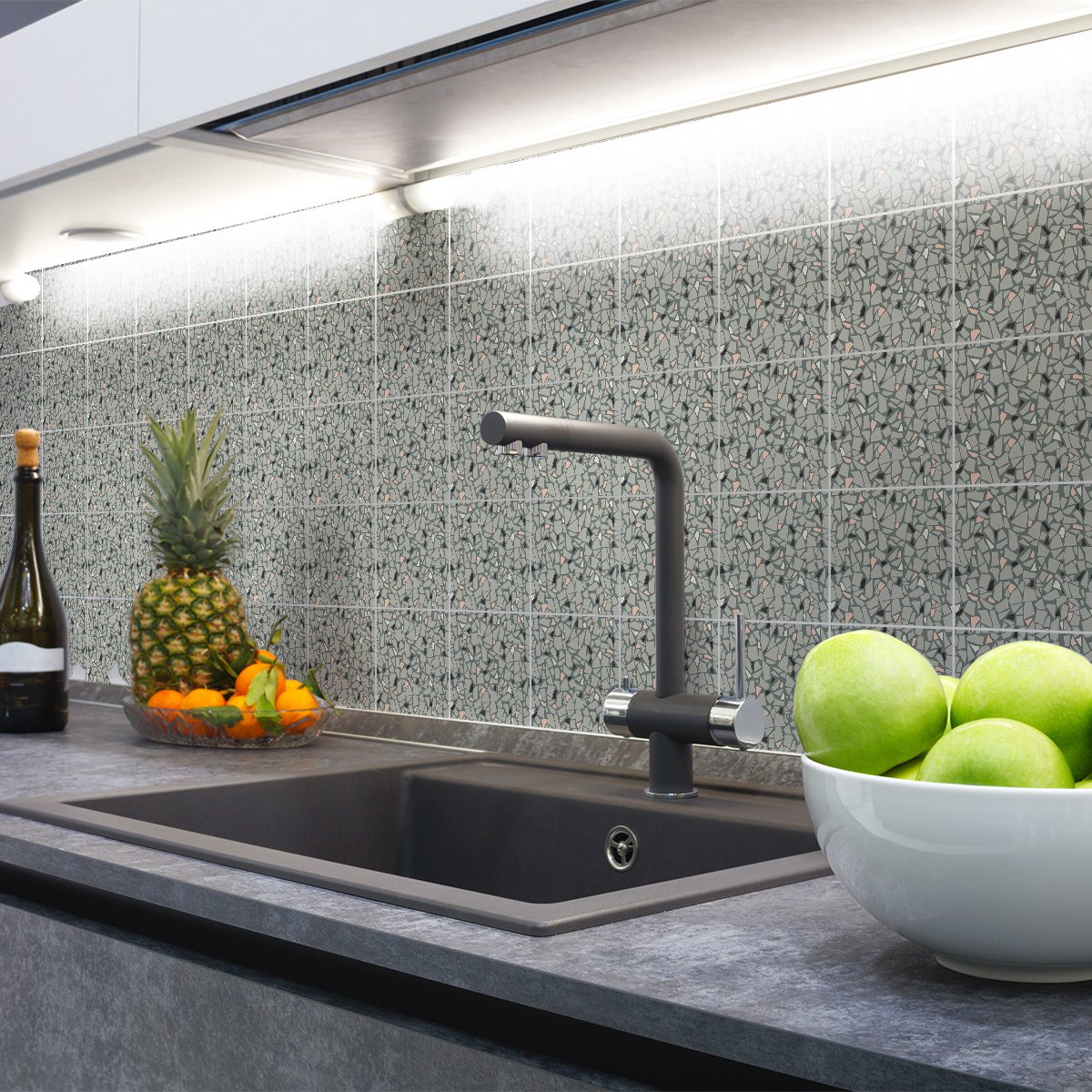 Ambiance Sticker Zelfklevende tegelmuurstickers voor keuken en badkamer - 9 Mironi Terrazzo tegelstickers - 9 stickers 20x20cm Multi color