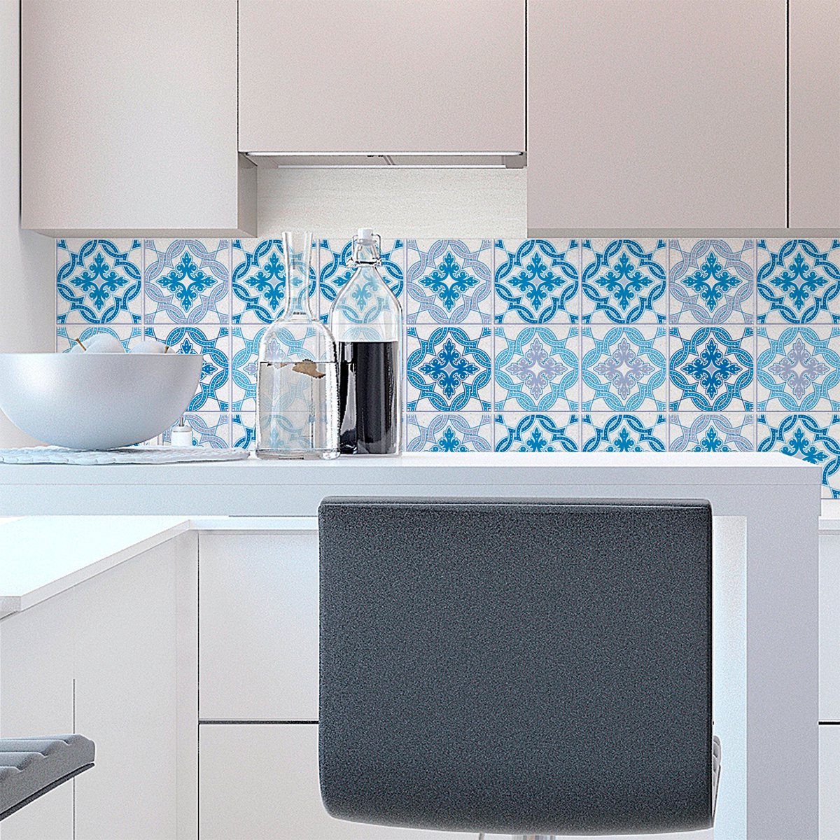 Ambiance Sticker Zelfklevende tegelmuurstickers voor keuken en badkamer - 9 cementtegelstickers, Azulejos Airaro - 9 stickers, 20x20cm Multi color