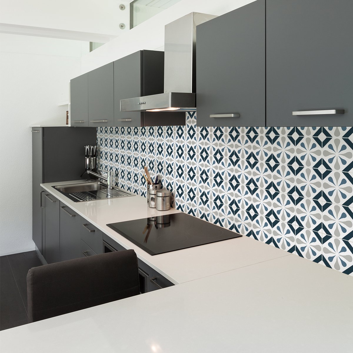 Ambiance Sticker Zelfklevende tegelmuurstickers voor keuken en badkamer - 30 AZULEJOS LAURENA cementtegelstickers - 30 stickers 20x20cm Multi color