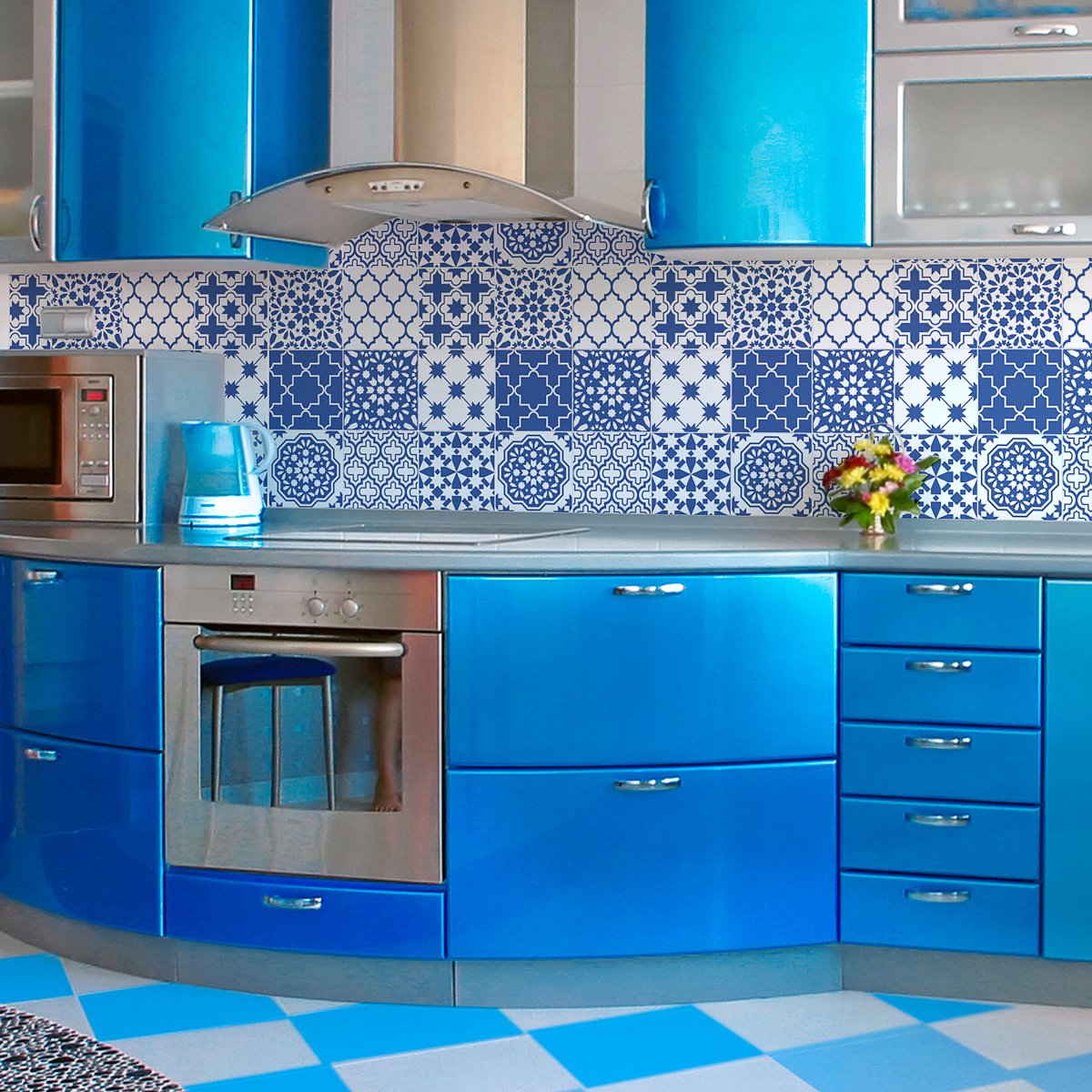 Ambiance Sticker Zelfklevende muurtegelstickers voor keuken en badkamer - 9 Santorini blauwe azulejo tegelstickers - 9 stickers 15x15cm Multi color