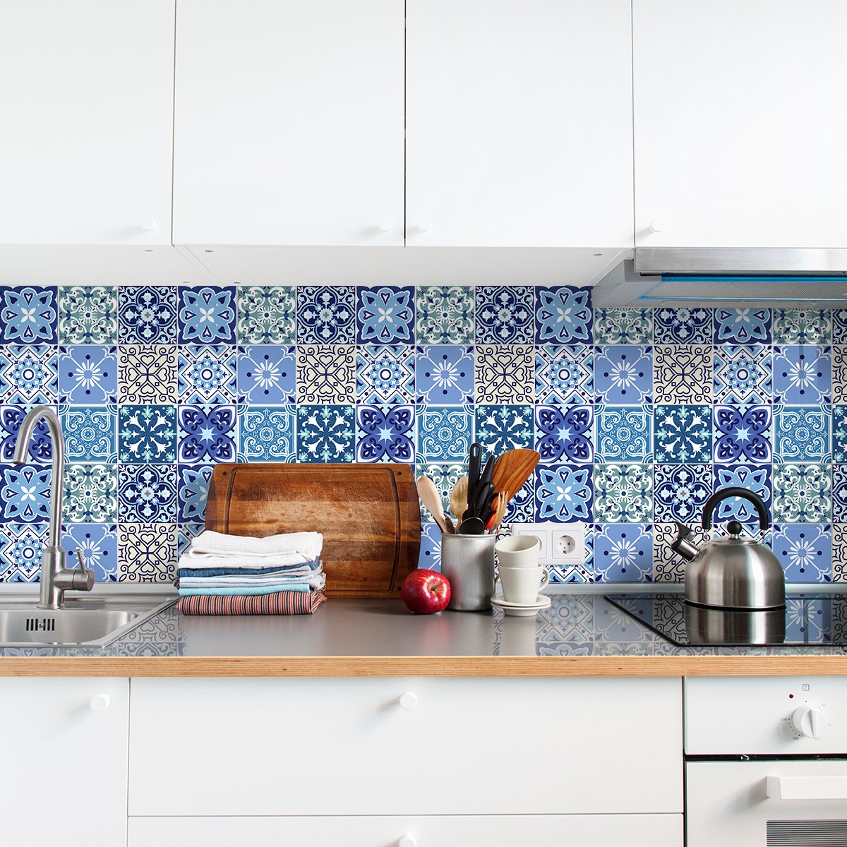Ambiance Sticker Zelfklevende tegelmuurstickers voor keuken en badkamer - 9 tegelstickers, Azulejos-stijl, Omodossola - 9 stickers, 10x10 cm Multi color
