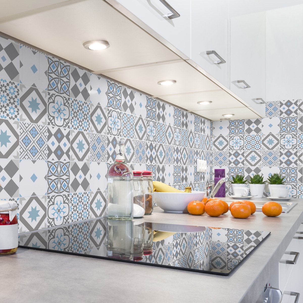 Ambiance Sticker Zelfklevende tegelmuurstickers voor keuken en badkamer - 9 cementtegelstickers, Azulejos Torrevieja - 9 stickers, 15x15cm Multi color