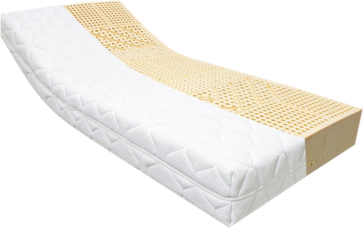 Matrassies Ergo-Natuurlatex 100% Natuurlatex matras SG70 H3 Middel stevig natuurrubber matras eenpersoons 90x220 22cm dik Dunlop latex van Latexco Natuurlijke tijk gewatteerd met zuiver scheerwol